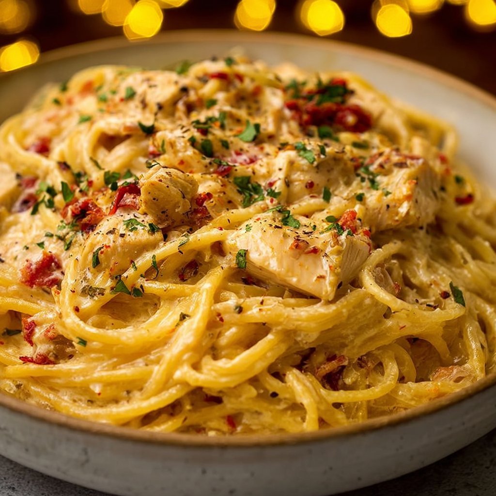 Creamy Crockpot Chicken Spaghetti
