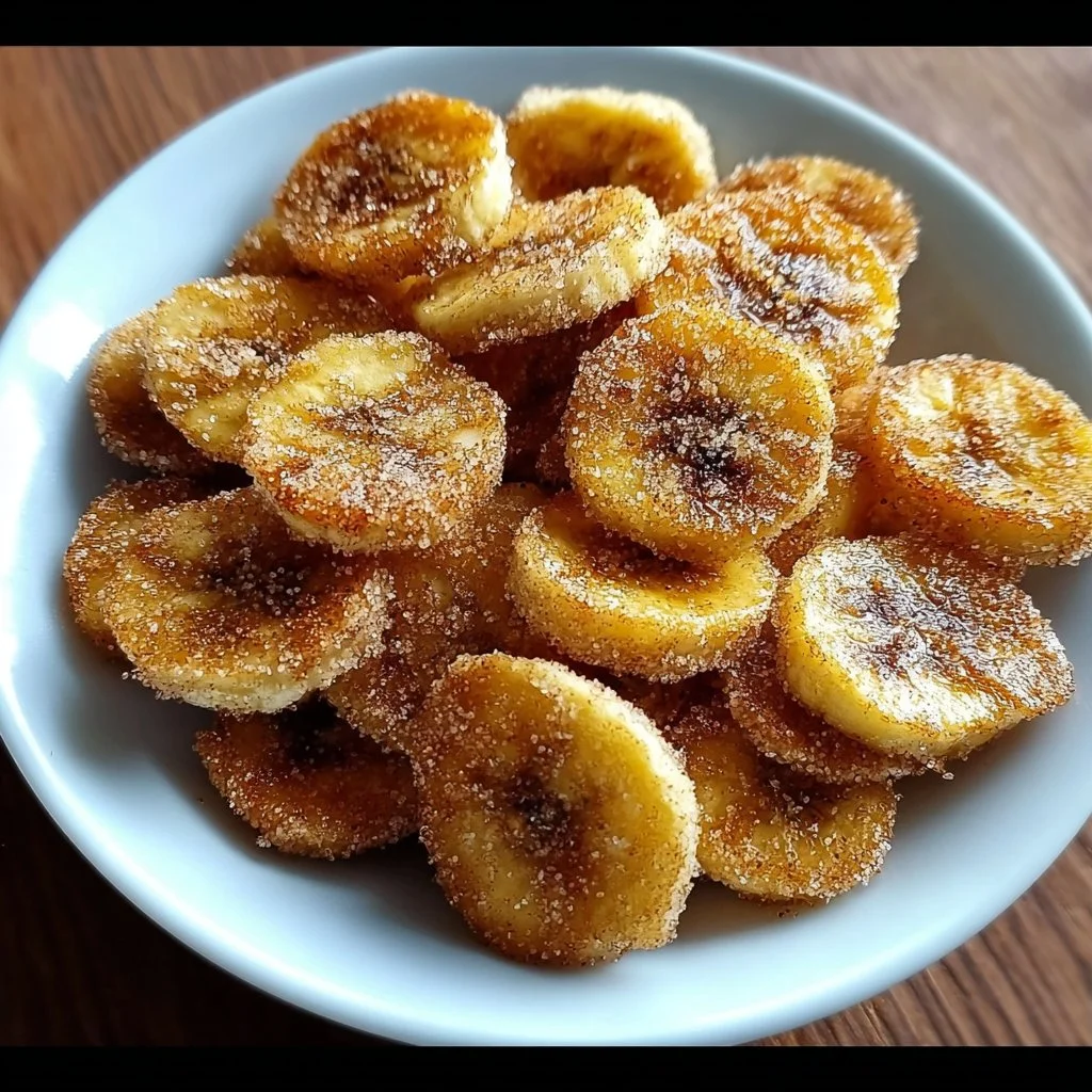 Cinnamon-sugar air fryer banana chips in a bowl ready to be served