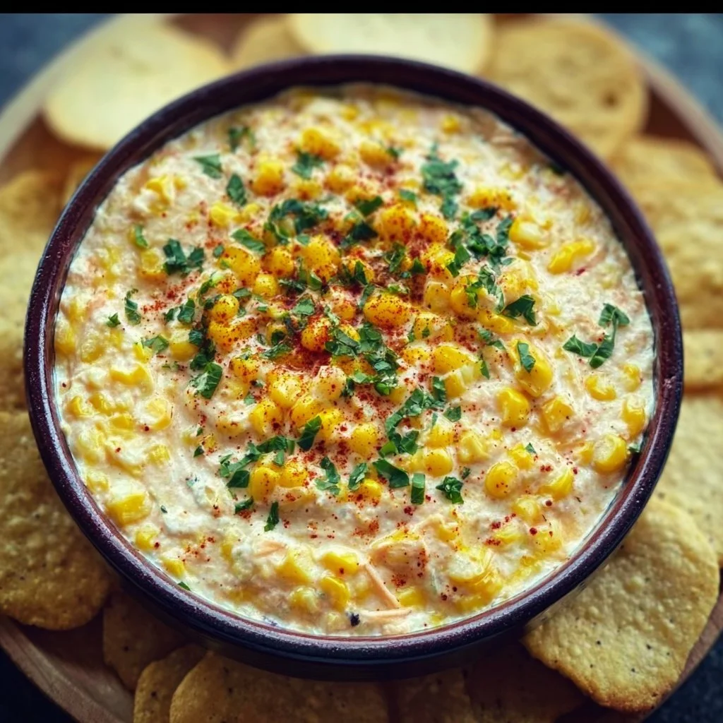 Delicious homemade corn dip in a bowl, ready to serve at a party.