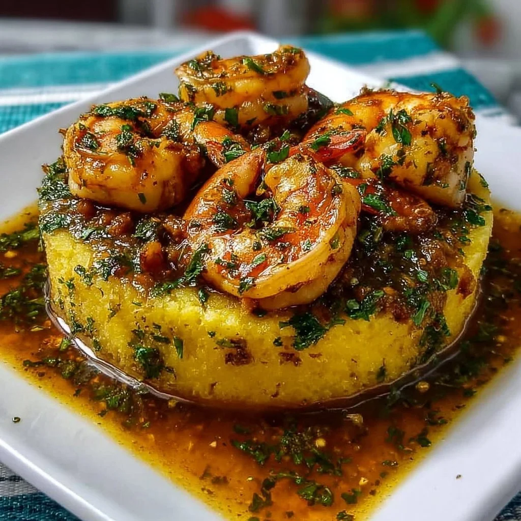 Garlic Shrimp Mofongo 1 Delicious Garlic Shrimp Mofongo served with vibrant shrimp and plantains