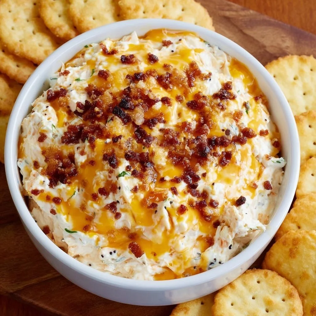 Delicious Million Dollar Crack Dip served in a bowl with crackers and toppings.