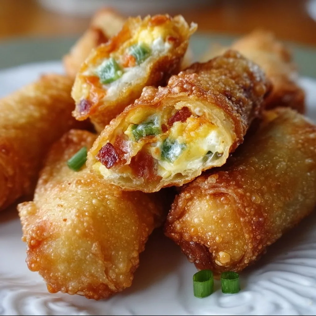 Mini Jalapeno Popper Egg Rolls served on a plate