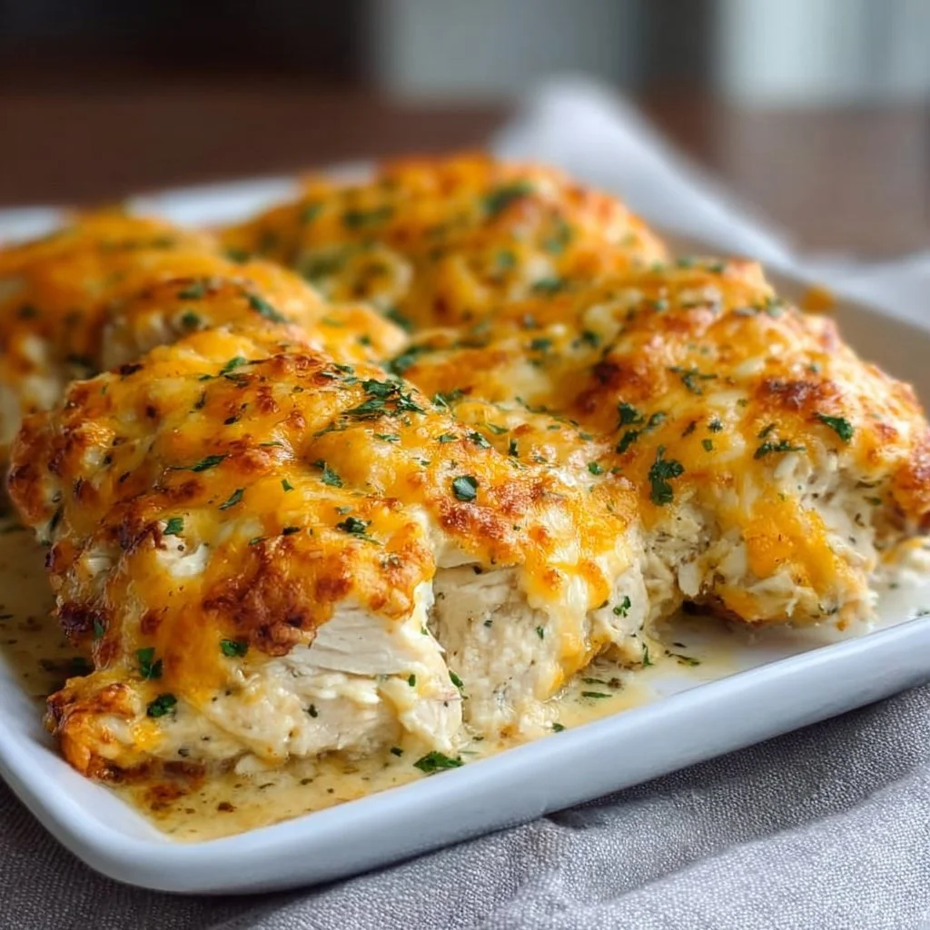 Delicious 4-Ingredient Ranch Chicken Bake served in a dish