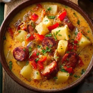 Bowl of delicious Cajun Potato Soup with herbs and spices