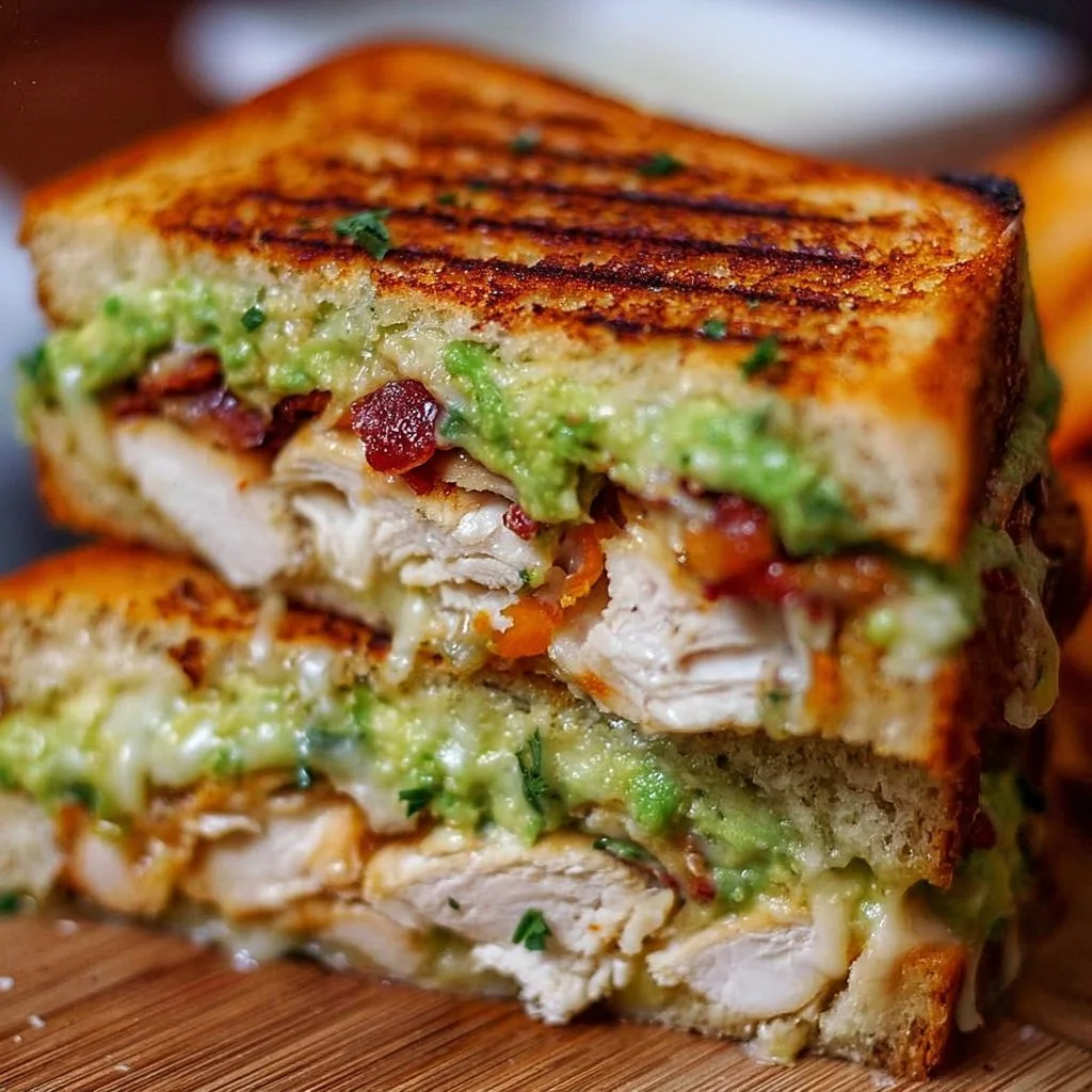 Delicious Chicken Avocado Melt Sandwich with chicken, avocado, and melted cheese