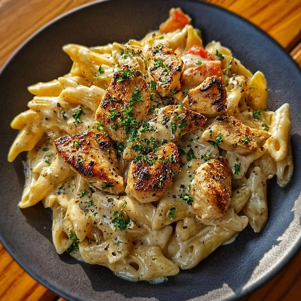 Creamy Cajun Chicken Pasta 1 Delicious creamy Cajun chicken pasta served in a bowl with herbs and spices