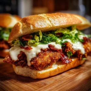 Delicious crispy chicken caesar sandwich served with fresh ingredients.