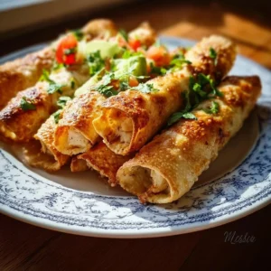 Golden and crispy chicken taquitos served with dipping sauce