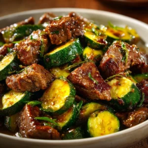Garlic butter steak bites served with herbs on a plate