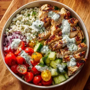 Delicious Greek Chicken Bowls with fresh vegetables and herbs