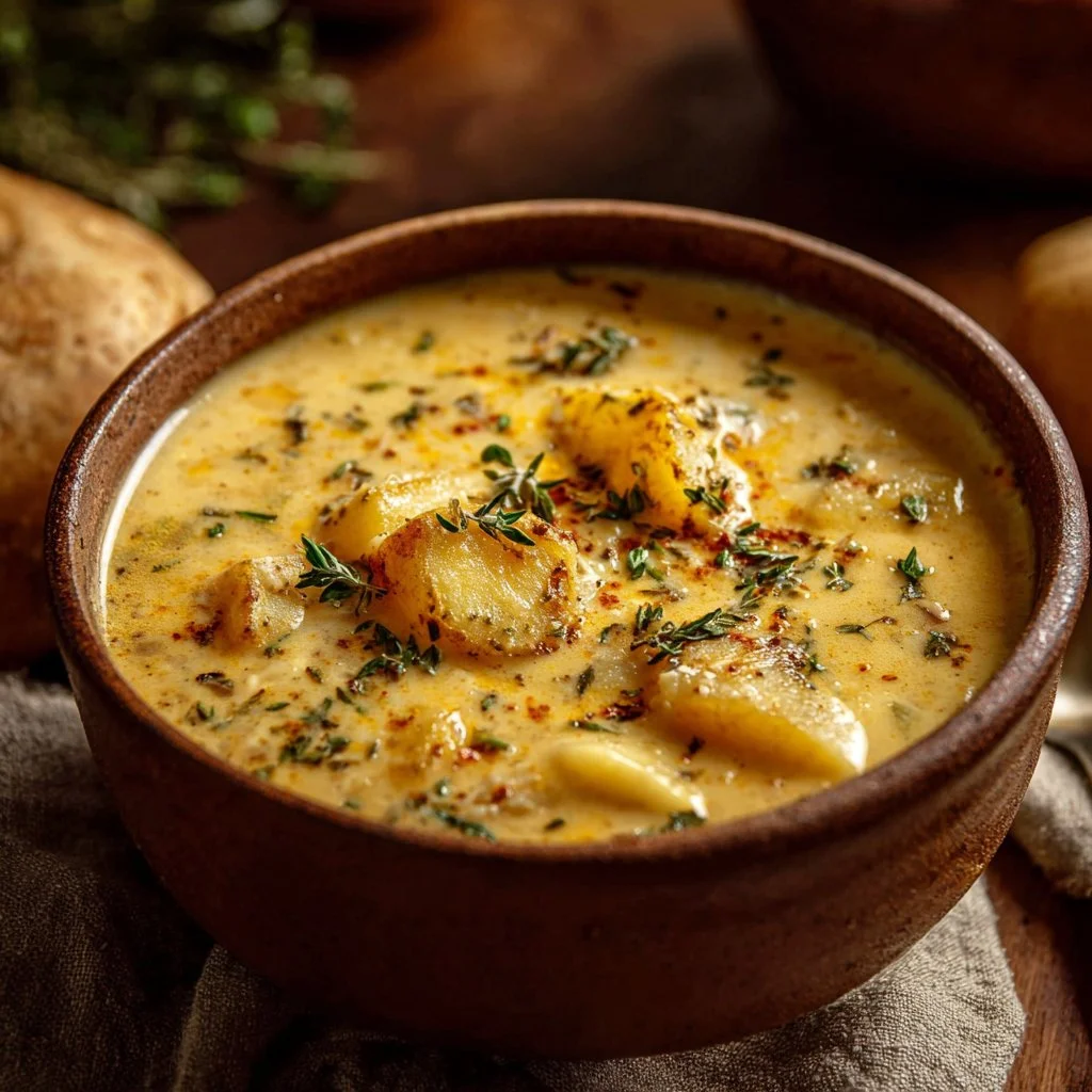 Hearty Cheddar Garlic Herb Potato Soup