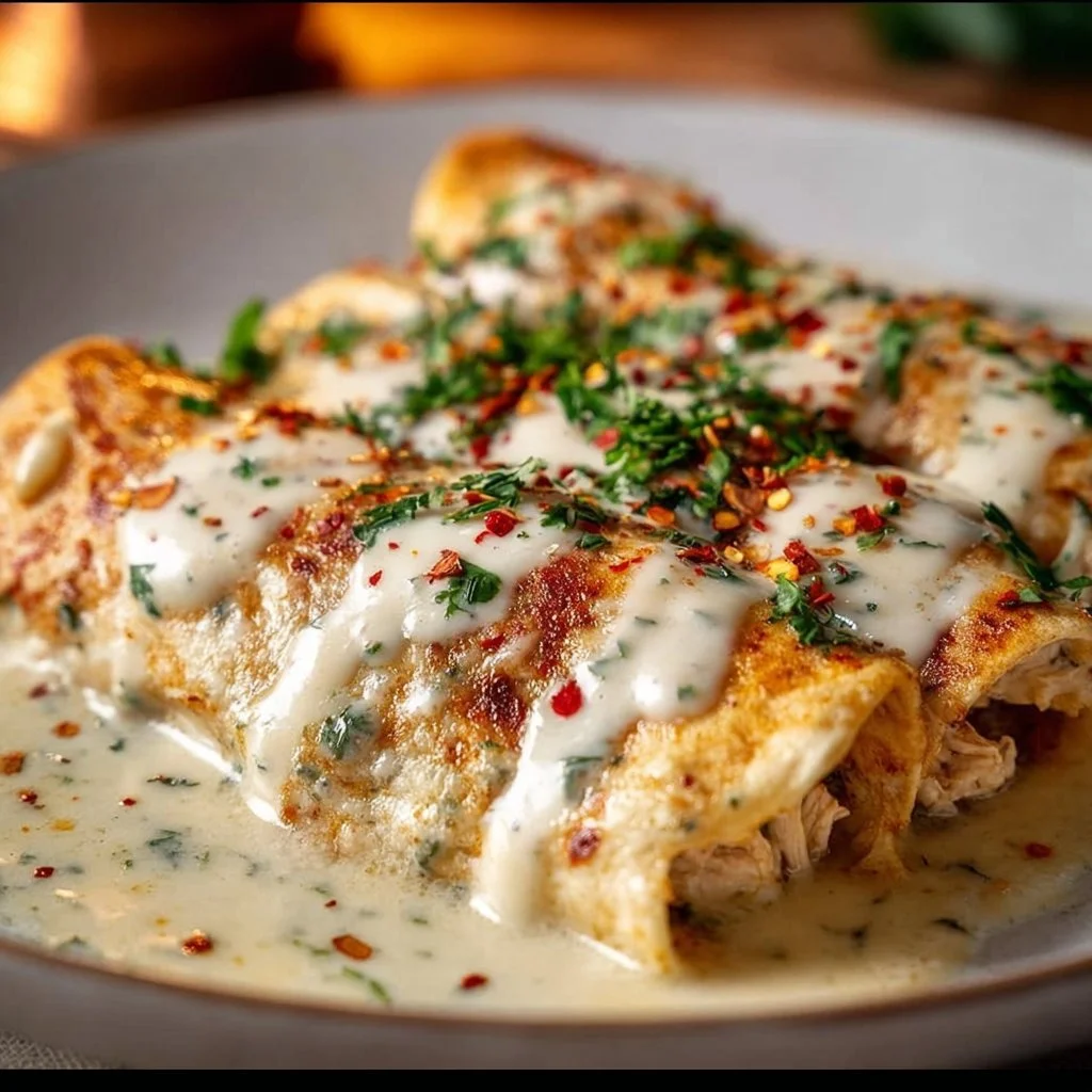 High protein chicken enchiladas topped with cheese and fresh cilantro