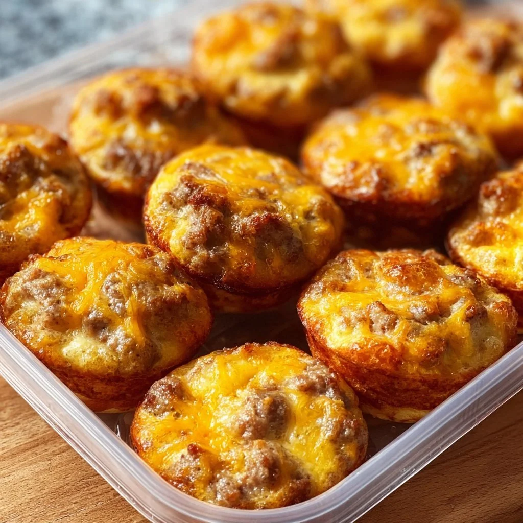 High-protein pancake sausage mini muffins served on a plate