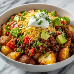 Loaded Potato Taco Bowl 3 Delicious Loaded Potato Taco Bowl filled with toppings and flavors