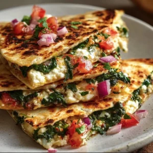 Mediterranean Quesadillas with Spinach, Feta, Mozzarella, and Red Onion 3 Mediterranean Quesadillas with spinach, feta, mozzarella, and red onion