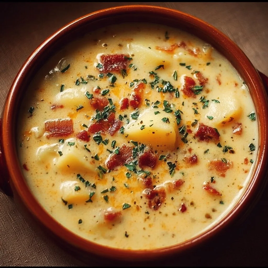 Bowl of creamy potato soup inspired by Outback Steakhouse recipe