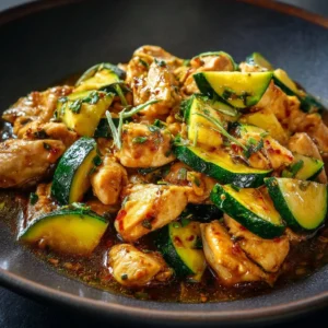 Simple Chicken Zucchini Stir Fry 3 Delicious chicken zucchini stir fry in a pan with colorful vegetables