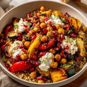 Delicious Winter Mediterranean Quinoa Bowl with fresh vegetables and quinoa
