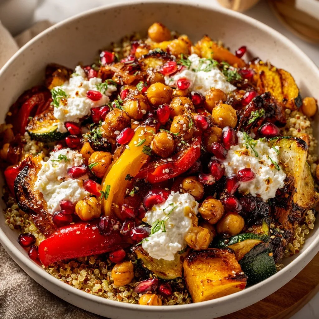Delicious Winter Mediterranean Quinoa Bowl with fresh vegetables and quinoa