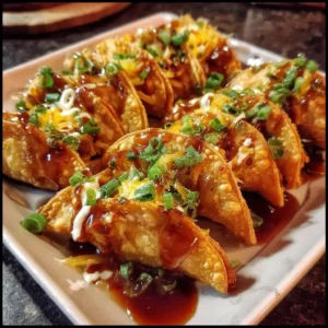 Applebee's Chicken Wonton Tacos 3 Delicious Chicken Wonton Tacos from Applebee's topped with fresh ingredients