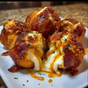 Buffalo Chicken Bacon Mozzarella Bombs ready to serve