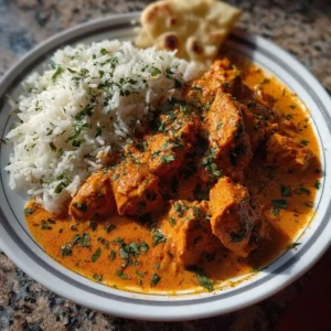Butter Chicken 3 Delicious homemade butter chicken served with rice and naan