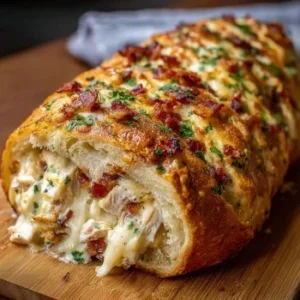 Delicious Chicken Bacon Ranch Stuffed Bread with toppings