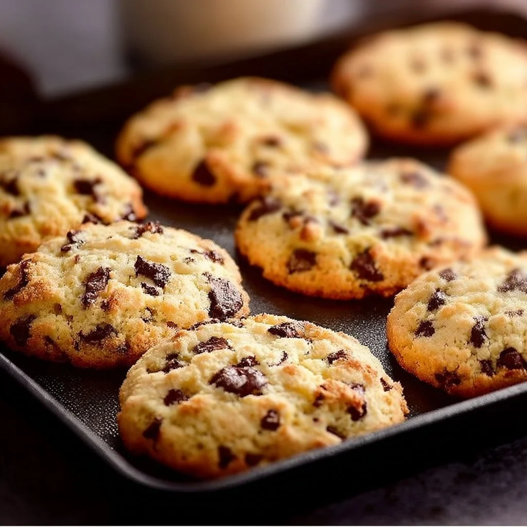 Delicious chocolate chip and toffee shortbread cookies on a plate.
