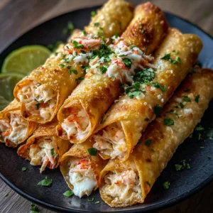 Crispy Crab and Shrimp Queso Taquitos 3 Crispy crab and shrimp quesadilla taquitos served with queso dip