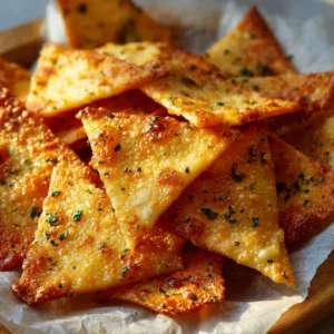 Crispy Pizza Chips 3 Bowl of crispy pizza chips garnished with herbs and spices