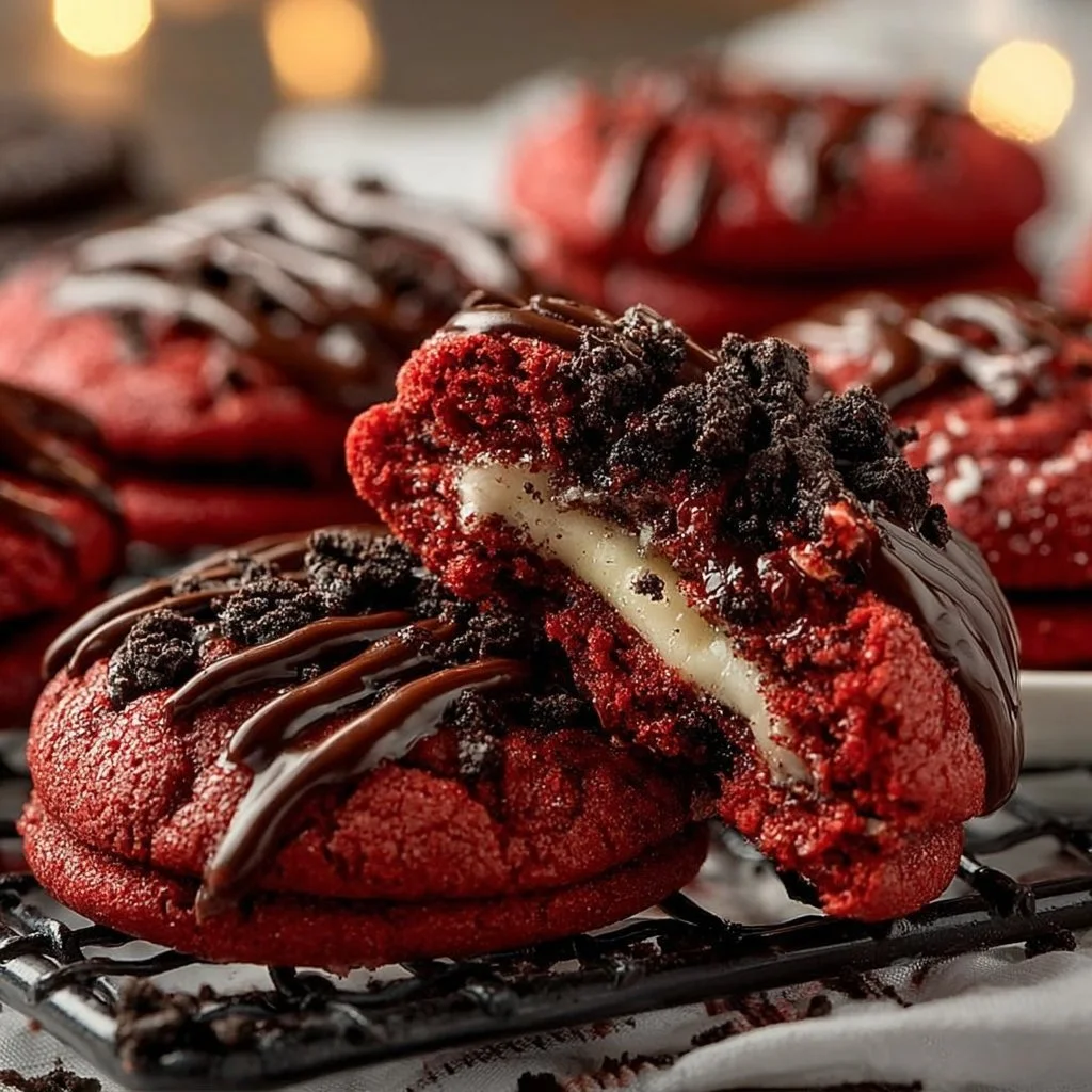 Delicious red velvet Oreo cookies freshly baked and ready to enjoy