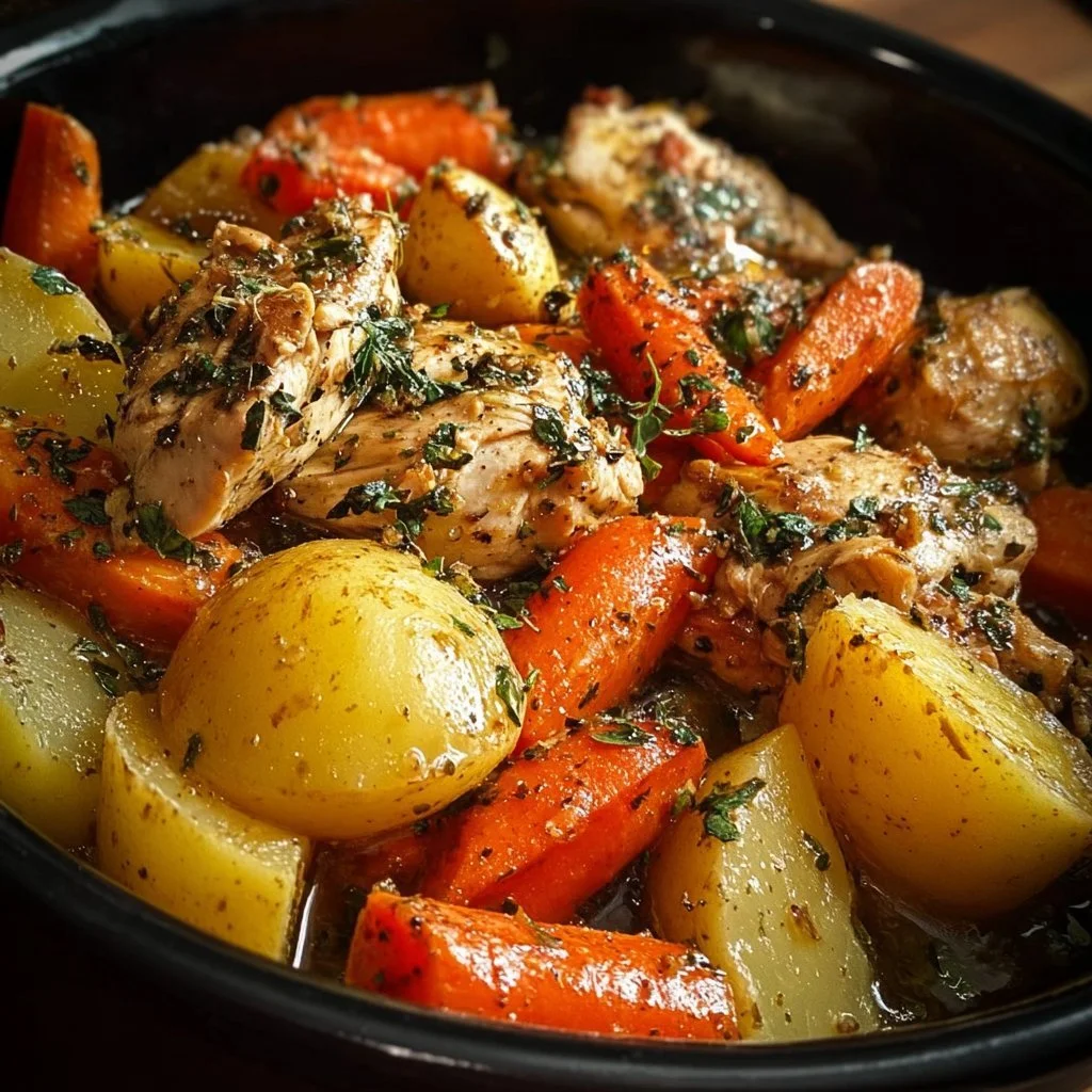 Delicious garlic butter chicken served on a plate with herbs.