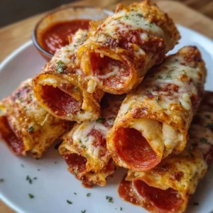 High protein pepperoni pizza rolls served on a plate