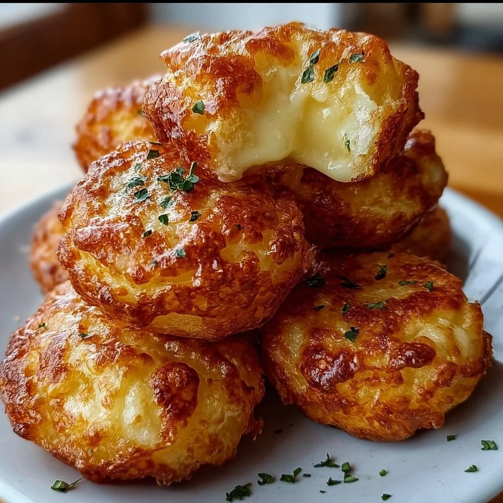 Delicious mashed potato cheese puffs ready to enjoy as a tasty snack.