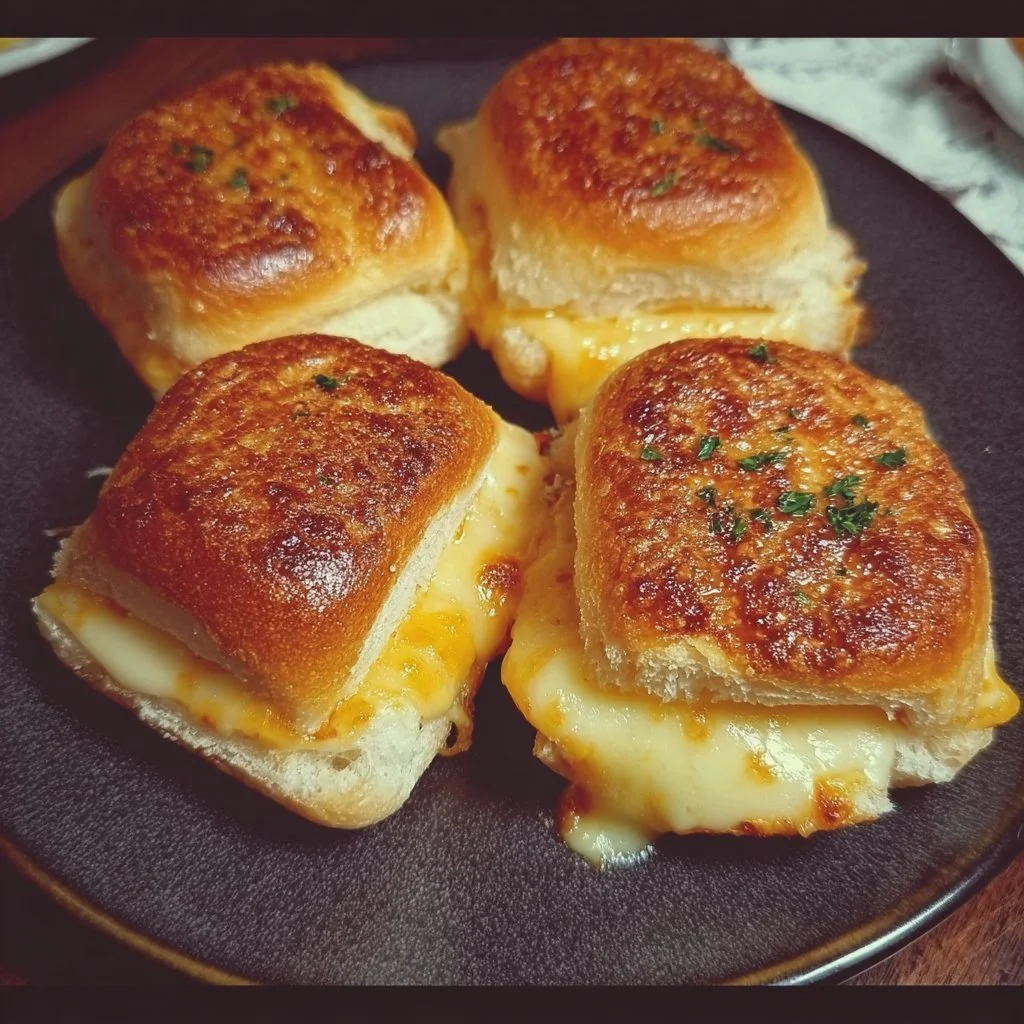 Mini Grilled Cheese Hawaiian Rolls with melted cheese on soft bread