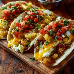 Potato, egg, and cheese breakfast tacos served on a plate