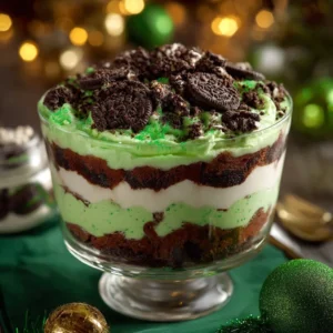 St. Patrick's Day Brownie Trifle 3 St. Patrick's Day Brownie Trifle dessert with layers of brownie, cream, and sprinkles