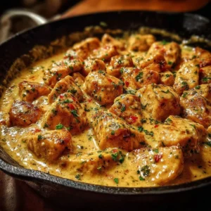 Texas Roadhouse Butter Chicken Skillet served in a cast-iron pan