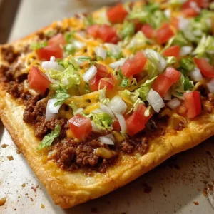 The Best Crescent Roll Taco Pizza 3 Delicious crescent roll taco pizza topped with fresh ingredients