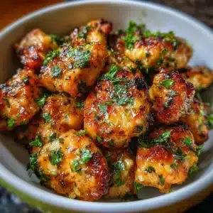Delicious garlic butter chicken bites garnished with herbs