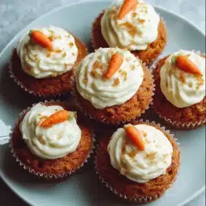Delicious carrot cake muffins with cream cheese frosting on a rustic table