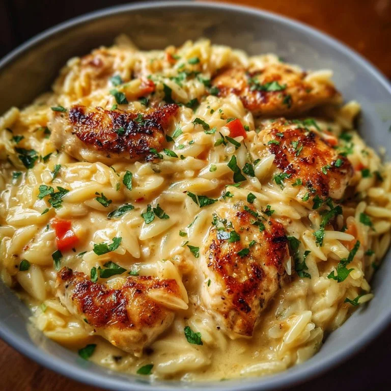 Delicious Marry Me Chicken with orzo served on a plate